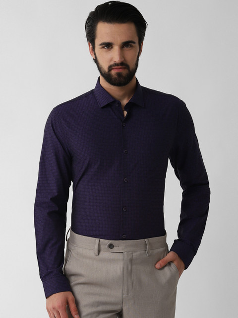 

Peter England Men Blue Slim Fit Self Design Formal Shirt