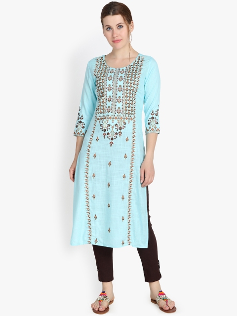 

Prakhya Women Blue Embroidered Straight Kurta
