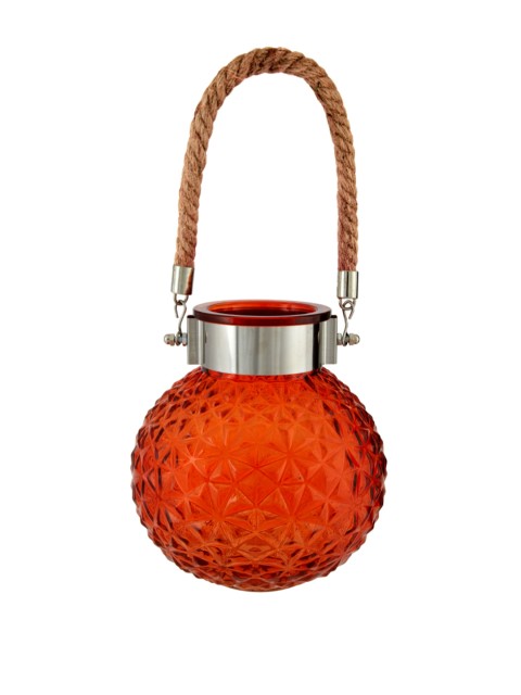 

Living Essence Orange Textured Glass Flower Vase With Rope