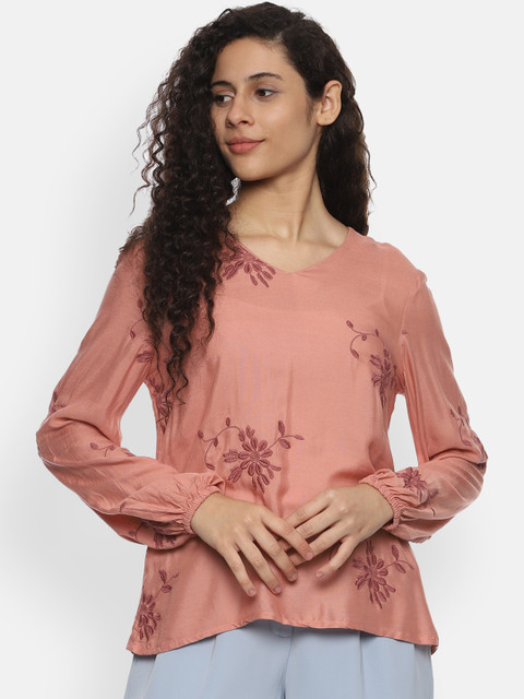 

Van Heusen Woman Women Peach-Coloured Embroidered Top
