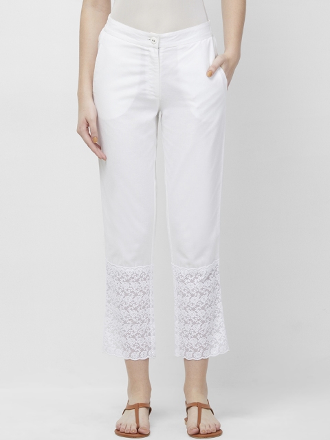 

Naari Women White Slim Fit Solid Cigarette Trousers