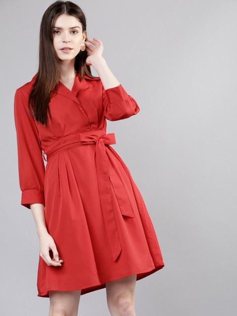 

Tokyo Talkies Women Red Solid Shirt Dress