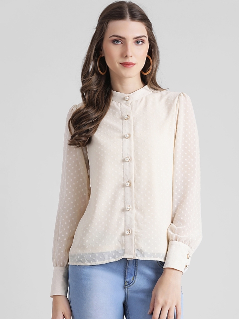 

Zink London Women Beige Self Design Shirt Style Top