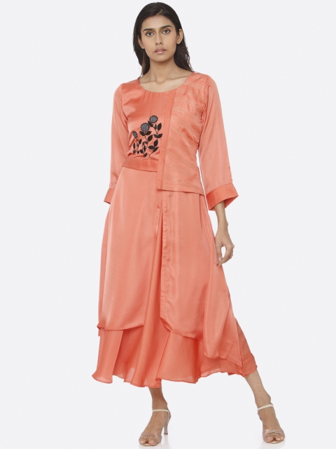 

RAISIN Women Coral Orange Solid Fit and Flare Dress