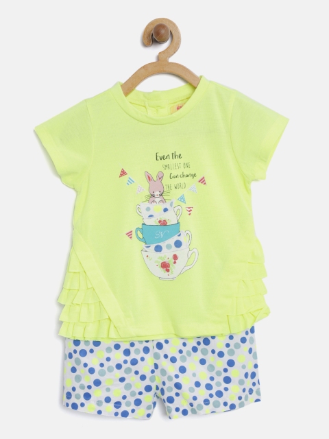 

Nauti Nati Girls Fluorescent Green Printed Top with Shorts