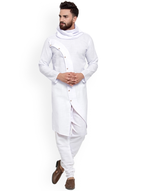 

TREEMODA Men White Asymmetric Solid Straight Kurta