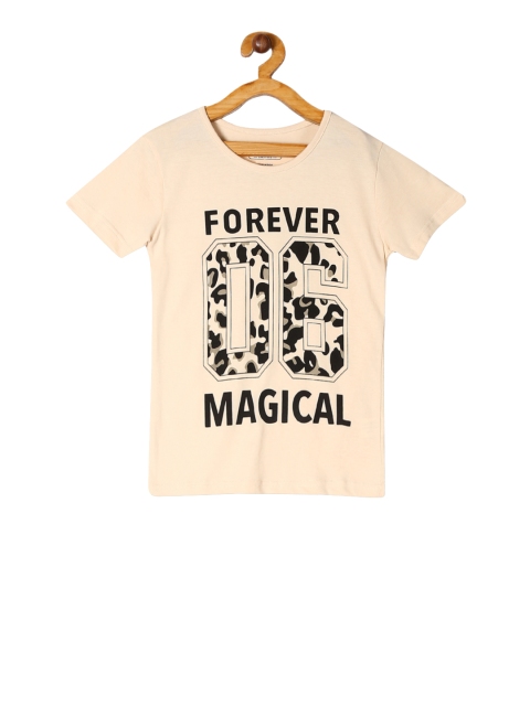 

Cherokee Girls Beige Printed Round Neck T-shirt