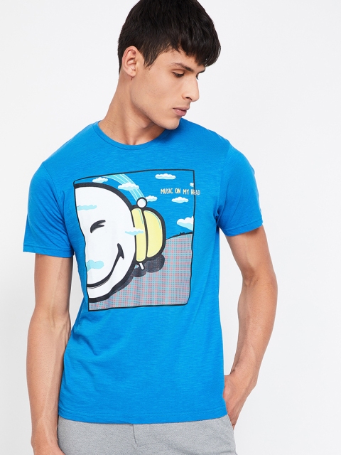 

Smiley World Men Navy Blue Printed Round Neck T-shirt