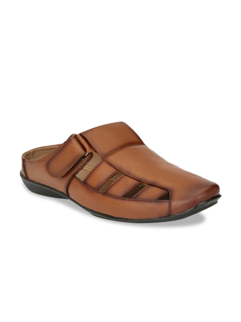 

El Paso Men Tan Brown Solid Leather Comfort Sandals
