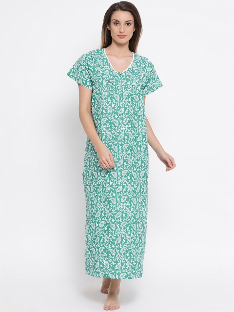 

Clovia Women Sea Green & White Printed Maxi Nightdress