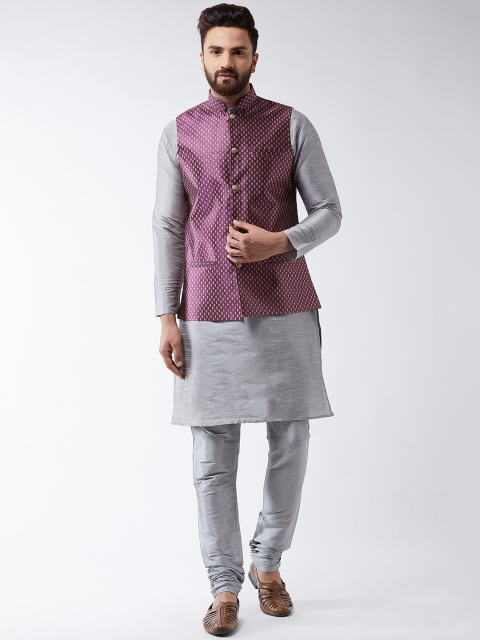 

SOJANYA Men Grey Solid Kurta Set & Nehru Jacket
