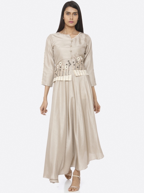 

RAISIN Women Beige Floral Embroidered Maxi Dress
