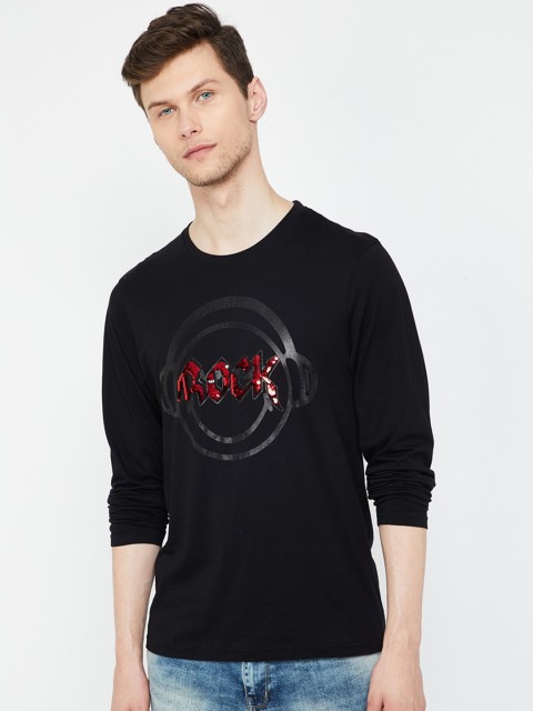 

Smiley World Men Black Printed Round Neck T-shirt