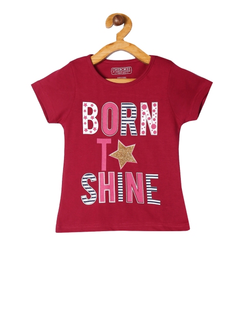 

Cherokee Girls Maroon Printed Round Neck T-shirt