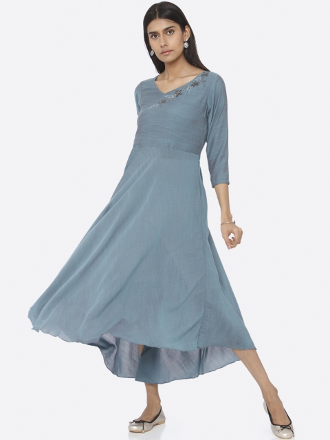 

RAISIN Women Solid Blue Fit and Flare Dress