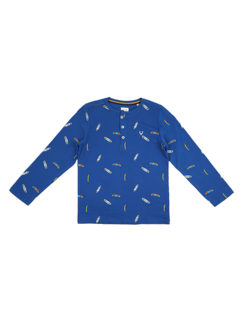 

Allen Solly Junior Boys Blue Printed Henley Neck T-shirt