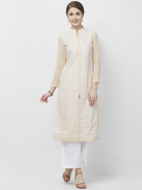 

Naari Women Beige Printed Straight Kurta