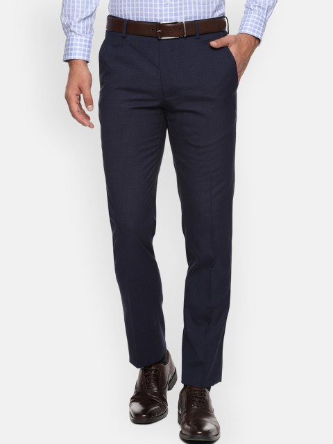 

Van Heusen Men Navy Blue Slim Fit Solid Formal Trousers