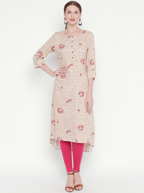 

RANGMANCH BY PANTALOONS Women Off-White & Pink Printed A-Line Kurta