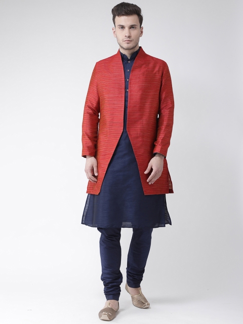 

DEYANN Men Red & Navy Blue Sherwani With Achkan