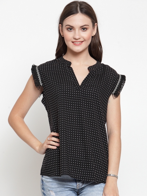 

Just Wow Women Black Printed Pure Cotton Top