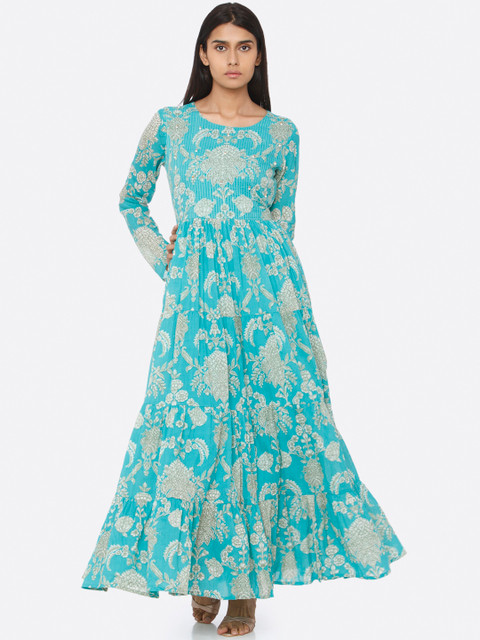 

RAISIN Women Turquoise Blue Printed Maxi Dress