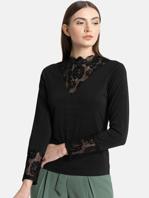 

Kazo Women Black Self Design Knitted Top