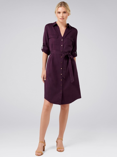 

Forever New Women Solid Purple Shirt Dress