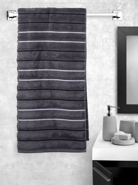 

Portico New York Unisex Charcoal Grey Striped 350 GSM Bath Towel, Black
