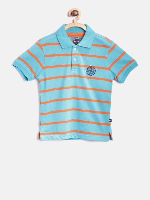 

Nauti Nati Boys Blue Striped Polo Collar Pure Cotton T-shirt