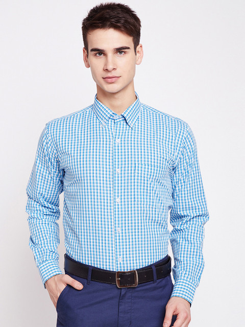 

Hancock Men Blue & White Slim Fit Checked Formal Shirt