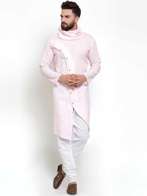 

TREEMODA Men Pink Solid Linen Asymmetric Kurta
