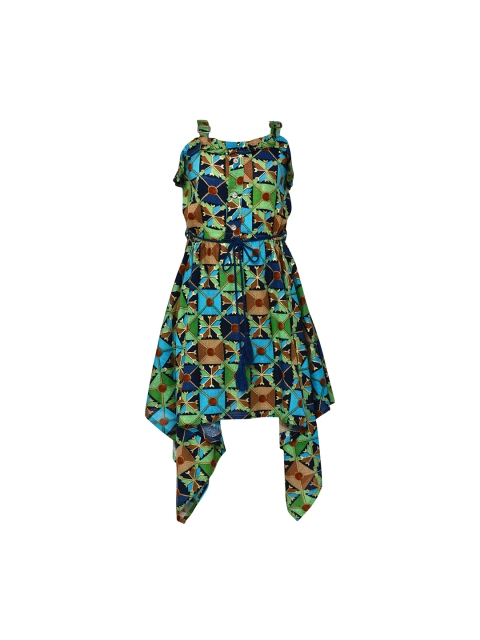 

Aarika Girls Multicoloured Printed Silk Fit and Flare Dress, Multi