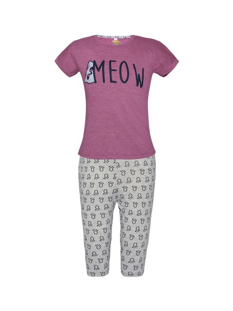 

Punkster Girls Pink & Grey Printed Night suit