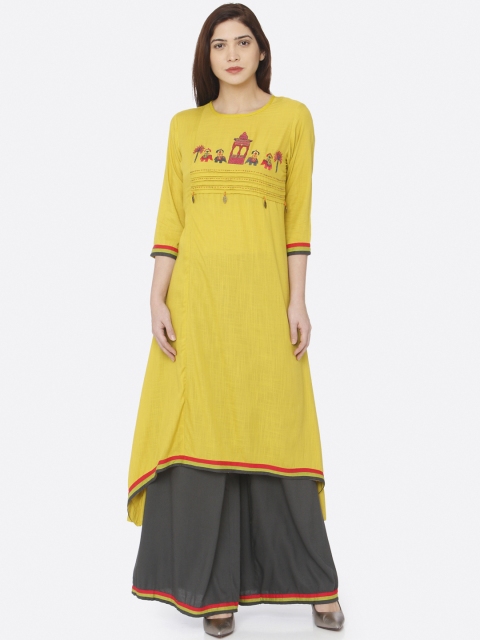 

RAISIN Women Yellow Printed Kurta with Palazzos