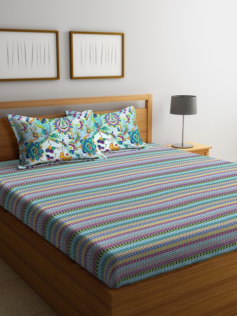 

Portico New York Multicoloured Floral 144 TC Cotton 1 Queen Bedsheet with 2 Pillow Covers, Multi
