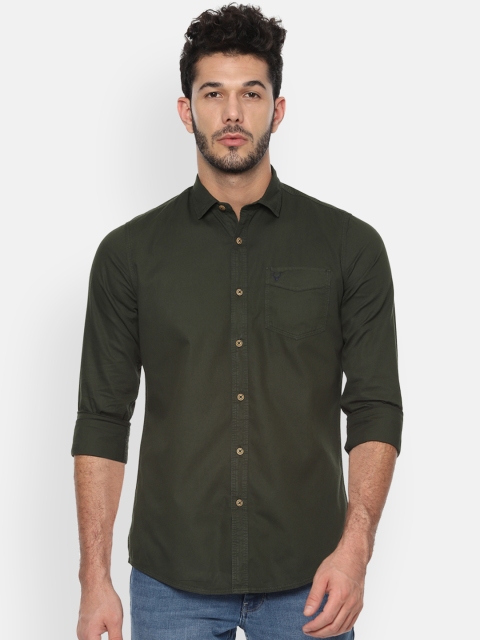 

Solly Jeans Co. Men Olive Green Regular Fit Solid Casual Shirt