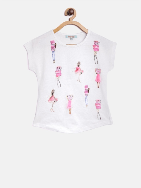 

Nauti Nati Girls White Printed Round Neck T-shirt