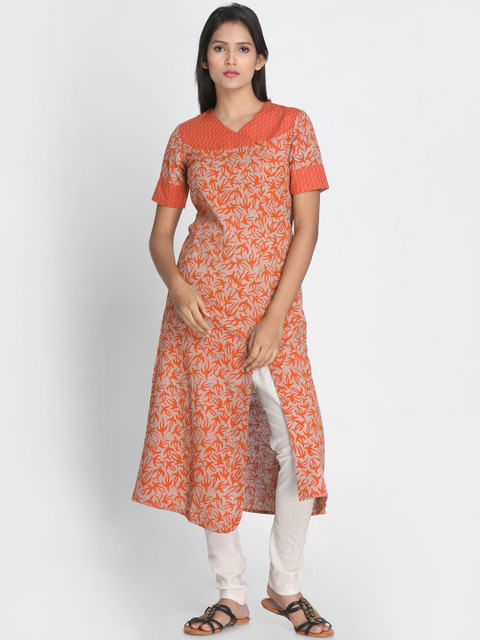 

Nakshi Women Rust Printed A-Line Kurta