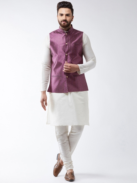 

SOJANYA Men Off-White Solid Kurta Set & Nehru Jacket