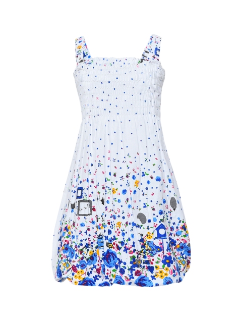 

Aarika Girls White Floral Printed Balloon Dress