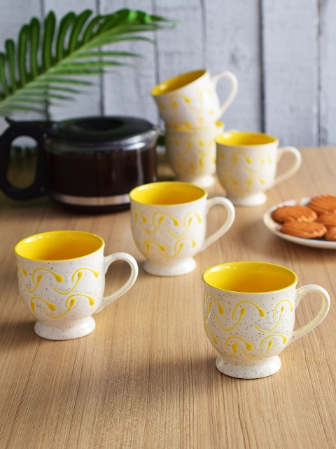 

Archies Off-White & Yellow 6-Pieces Printed Ceramic Cups Set