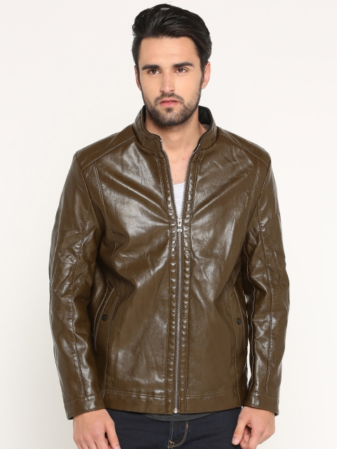 

SHOWOFF Men Brown Solid Biker Jacket