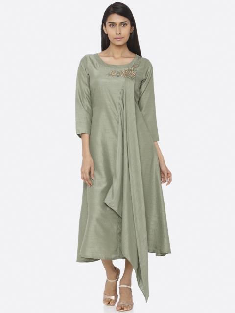 

RAISIN Women Embellished Green A-Line Dress