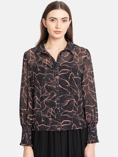 

Kazo Women Black Regular Fit Printed Casual Shirt