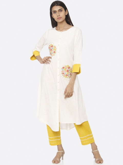

RAISIN Women Off-White & Yellow Embroidered Kurta with Trousers