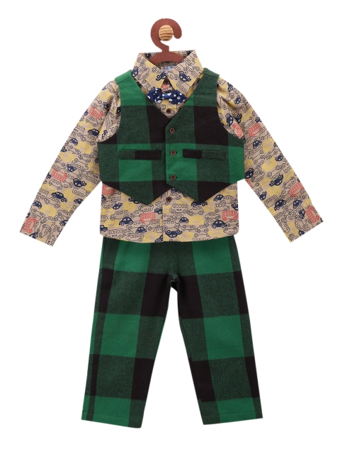 

LilPicks Boys Green & Beige Checked Shirt with Trousers
