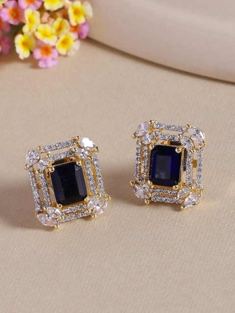

Voylla Brass-Plated Gold-Toned & White Handcrafted Vintage Inspired Geometric Studs