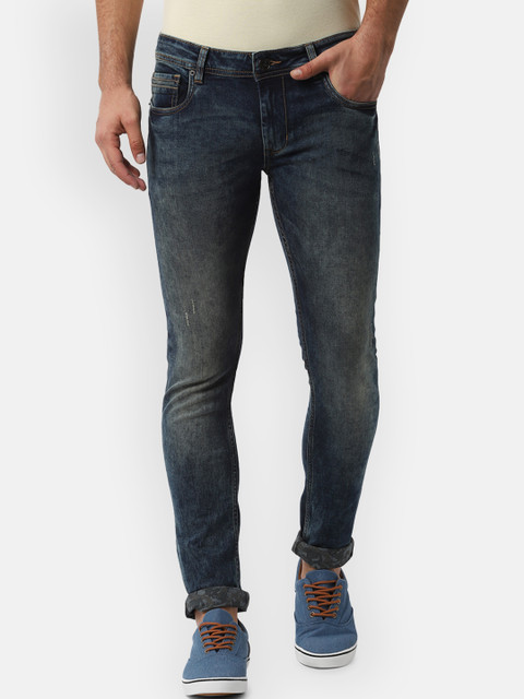 

Peter England Casuals Men Blue Skinny Fit Mid-Rise Low Distress Stretchable Jeans