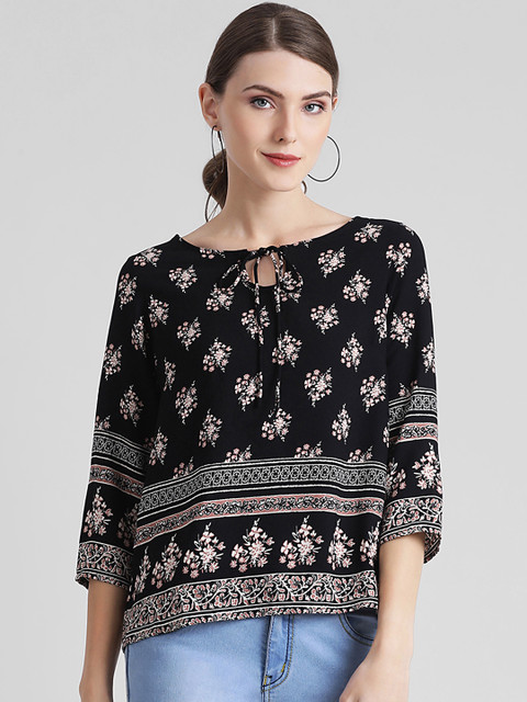 

Zink London Women Black Printed A-Line Top
